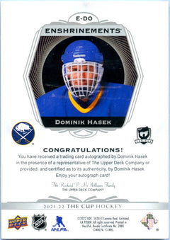 Dominik Hasek 2021-22 UD The Cup Enshrinements On Card Auto SP 16/25-2