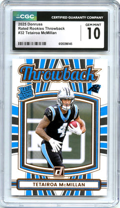 Tetairoa Mcmillan RC 2025 Donruss Throwback Rated Rookie #32 CGC 10-1