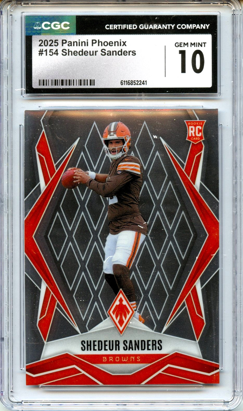 Shedeur Sanders RC 2025 Panini Phoenix Rookie #154 CGC 10