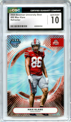 Max Klare RC 2025 Bowman U Best Refractor Rookie #88 CGC 10-1