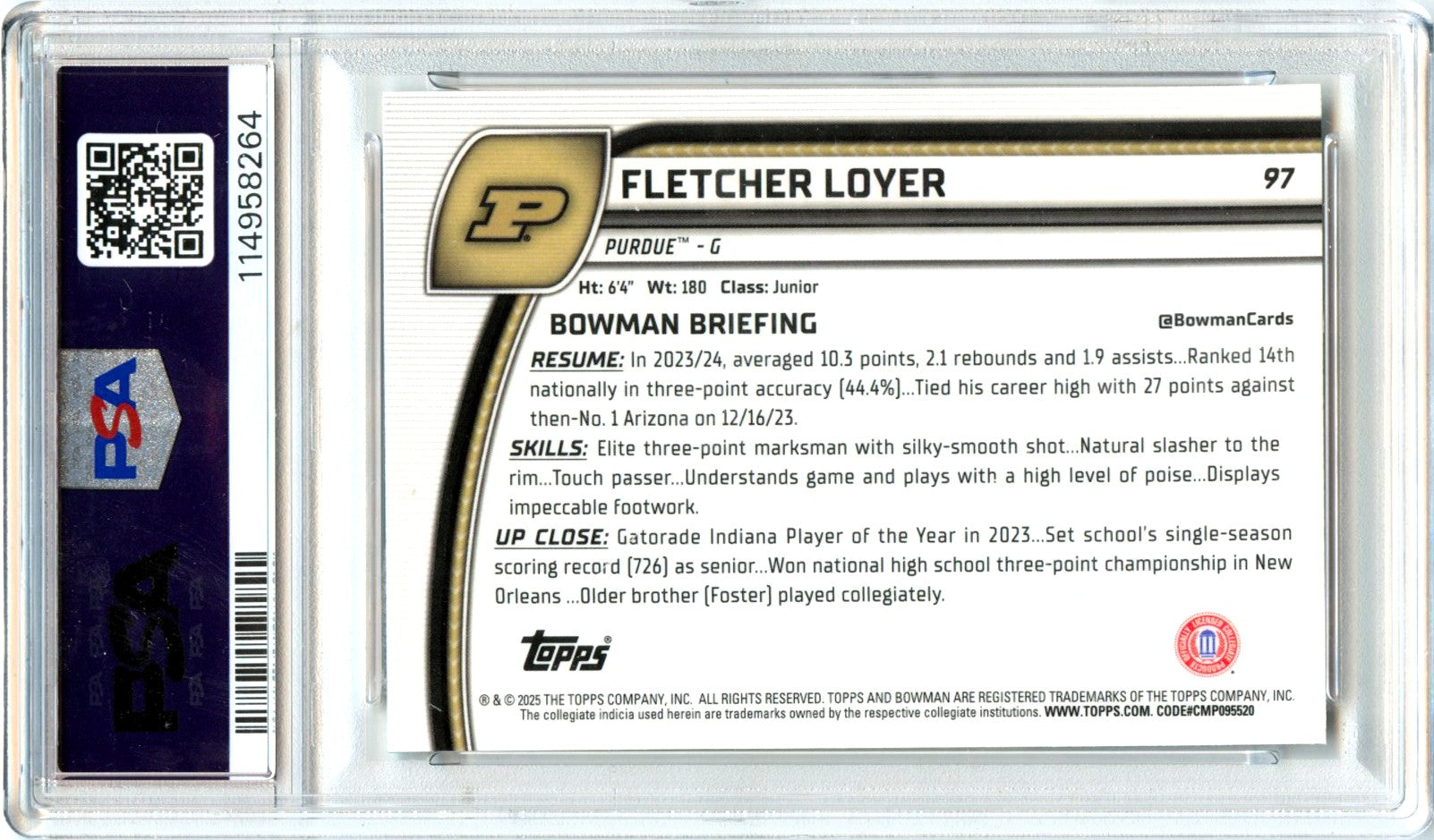 Fletcher Loyer RC 2024 Bowman U Chrome Team Logo Variation Rookie SSP #97 PSA 10-2