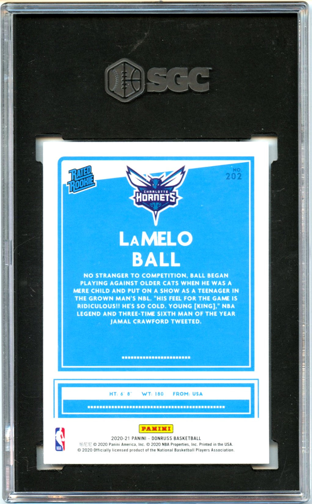 Lamelo Ball RC 2020 Donruss Rated Rookie #202 SGC 10 Gold Label Pristine-2
