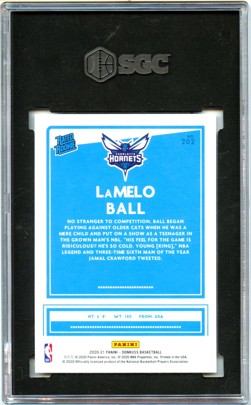 Lamelo Ball RC 2020 Donruss Rated Rookie #202 SGC 10 Gold Label Pristine-2