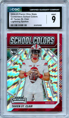 Tavien St Clair RC 2024 Panini OSU Contenders Lightning Spokes School Colors Rookie SP 98/99 CGC 9-1