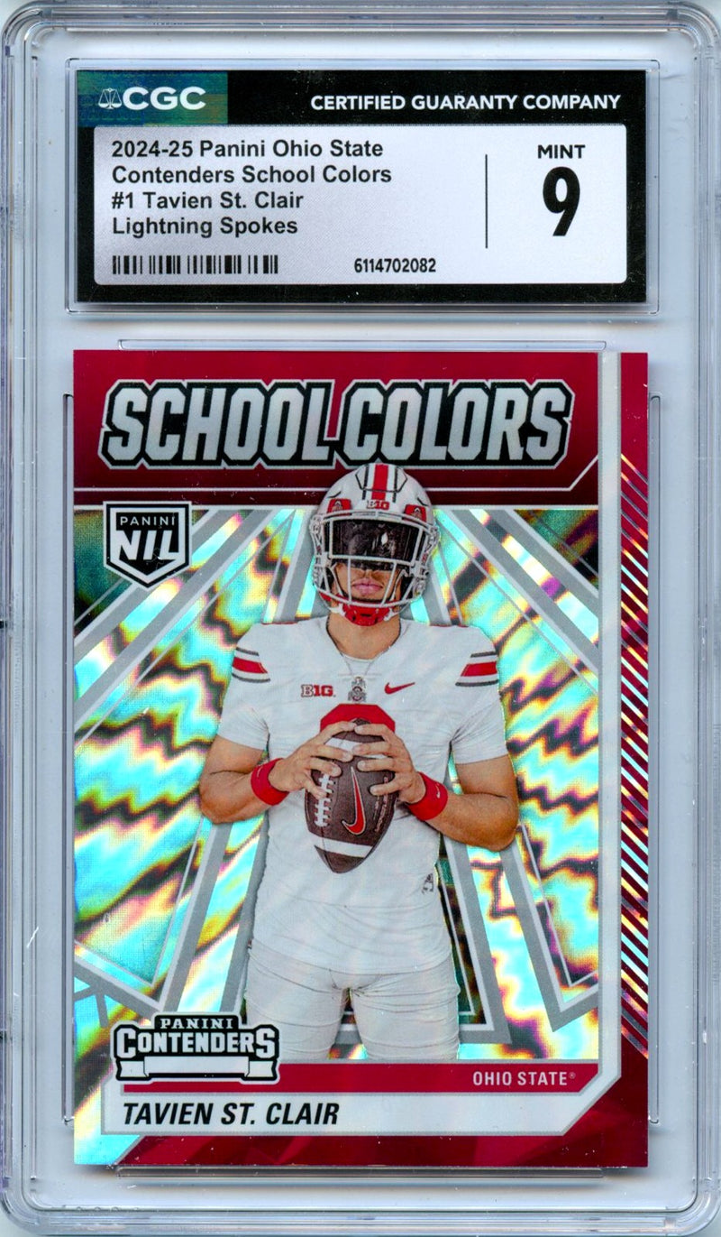 Tavien St Clair RC 2024 Panini OSU Contenders Lightning Spokes School Colors Rookie SP 98/99 CGC 9-1