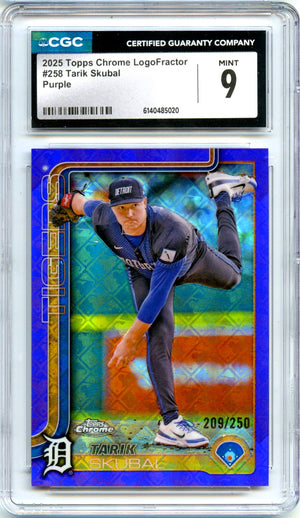 Tarik Skubal 2025 Topps Chrome Logofractor Purple SP 209/250 CGC 9