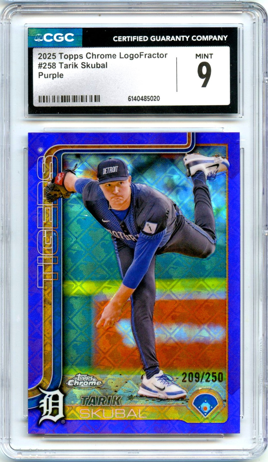Tarik Skubal 2025 Topps Chrome Logofractor Purple SP 209/250 CGC 9