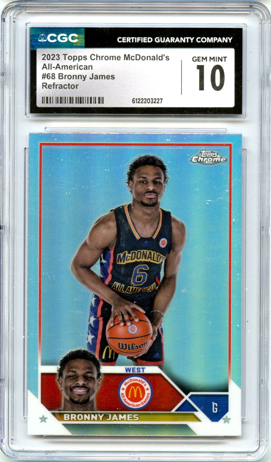 Bronny James RC 2023 Topps Chrome Mcdonald's All American Refractor Rookie #68 CGC 10