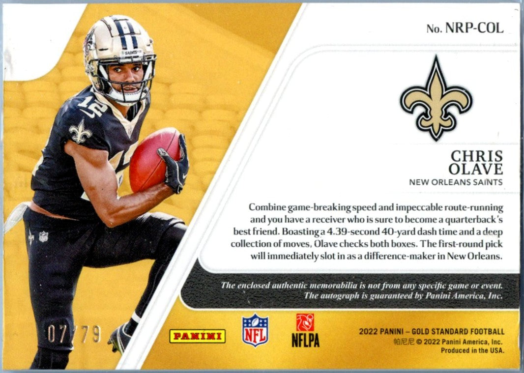 Chris Olave RC 2022 Panini Gold Standard Opulence Nouveau Riche Rookie Patch Auto SP 7/79
