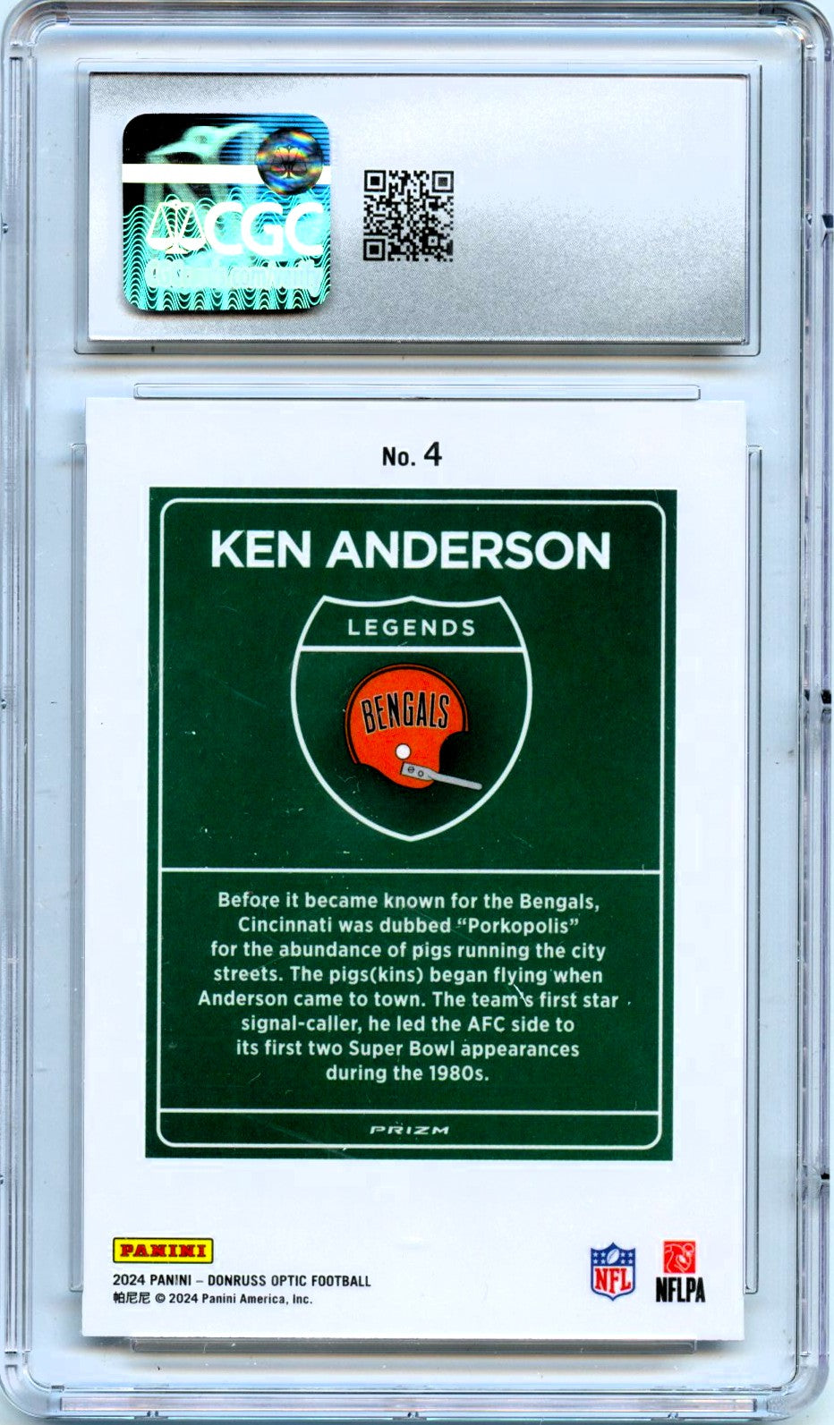 Ken Anderson 2024 Donruss Optic Downtown! SSP #4 CGC 9-2