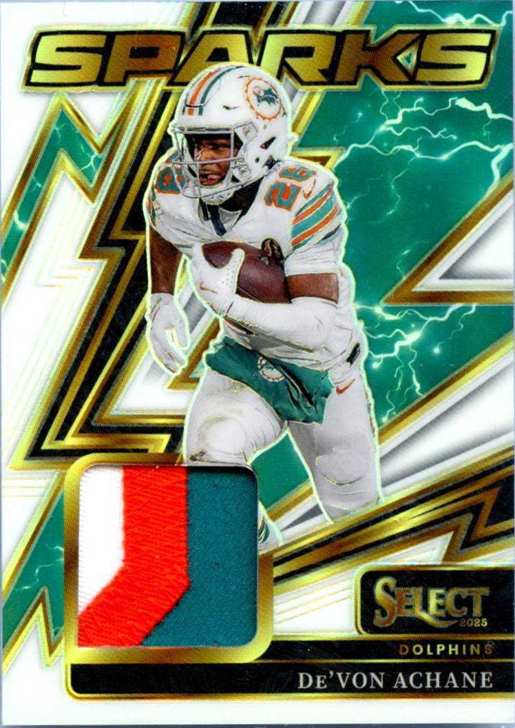 De'von Achane 2025 Panini Select White Sparks Patch SP 48/99