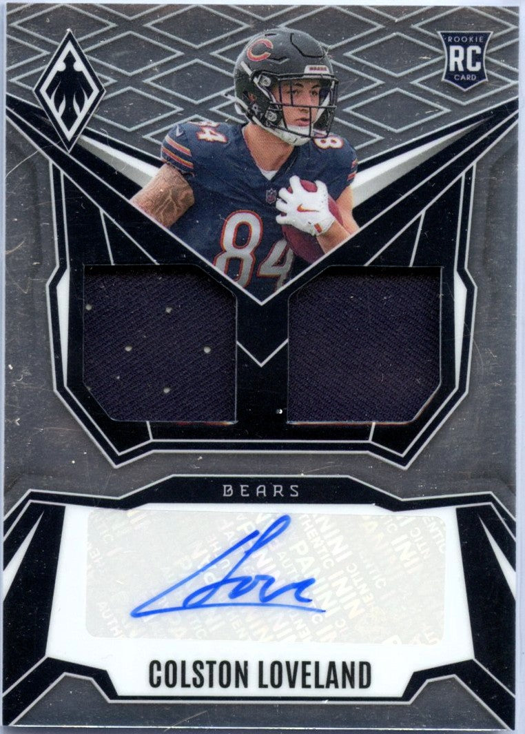 Colston Loveland RC 2025 Panini Phoenix Dual Rookie Patch Auto SP 50/249