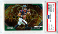 Cj Stroud RC 2023 Panini Prizm Green Fireworks Rookie PSA 10-1