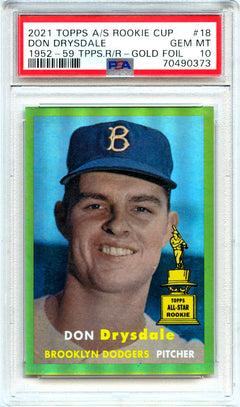 Don Drysdale 2021 Topps Gold Foil Rookie Cup Throwback SP 9/50 PSA 10-1