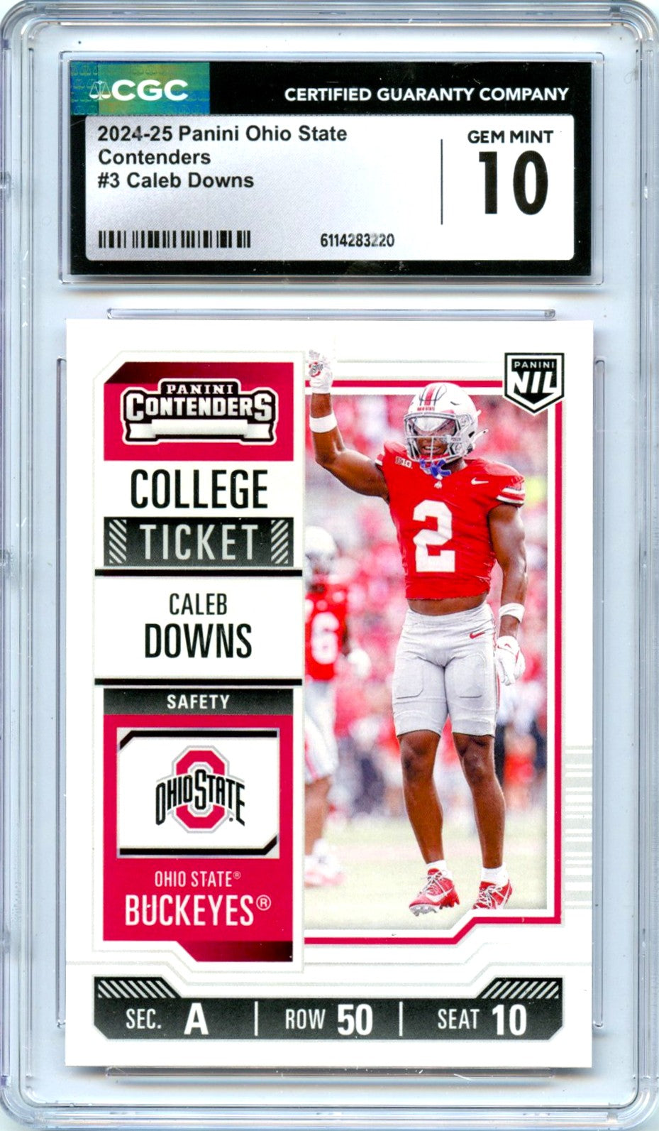 Caleb Downs RC 2024 Panini OSU Contenders Rookie #3 CGC 10