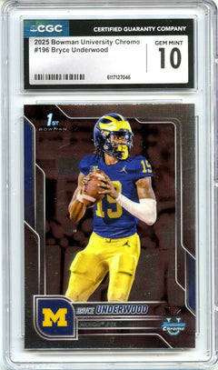 Bryce Underwood RC 2025 Bowman U Chrome Rookie #196 CGC 10-1