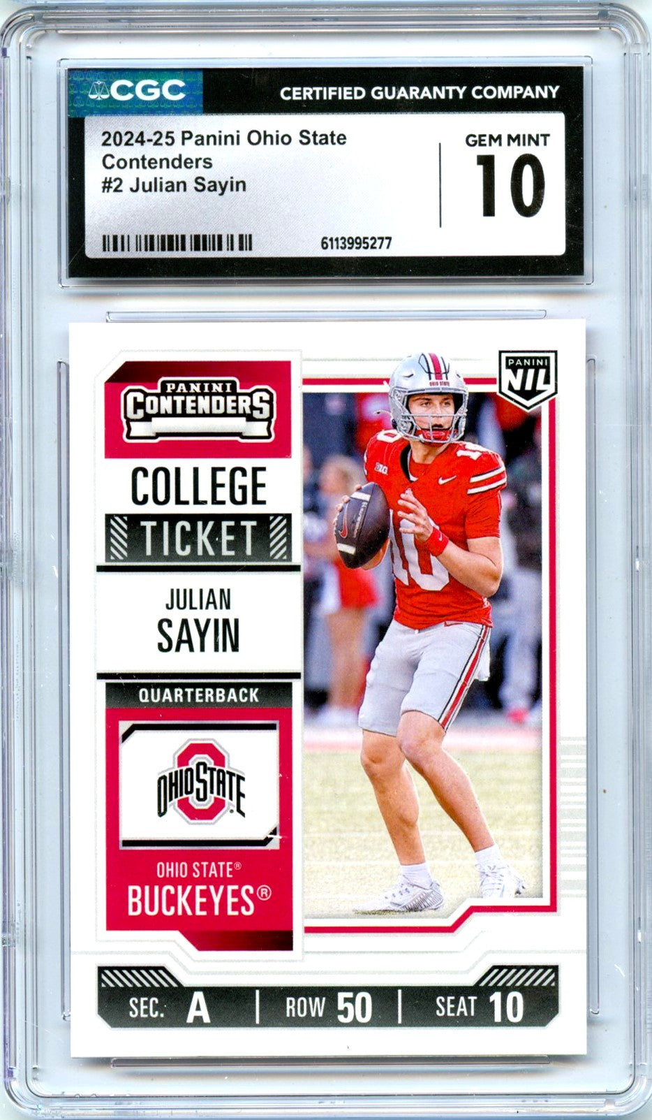 Julian Sayin RC 2024 Panini OSU Contenders Rookie #2 CGC 10