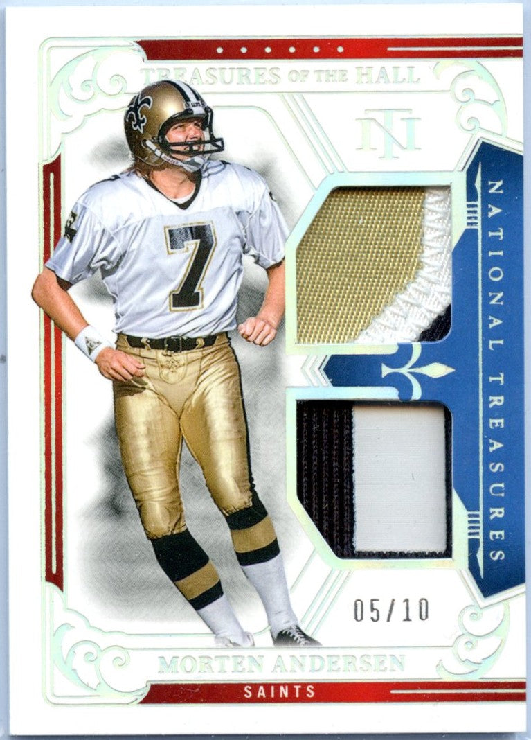 Morten Andersen 2025 National Treasures Holo Silver Treasures Of The Hall Dual Patch SP 5/10-1