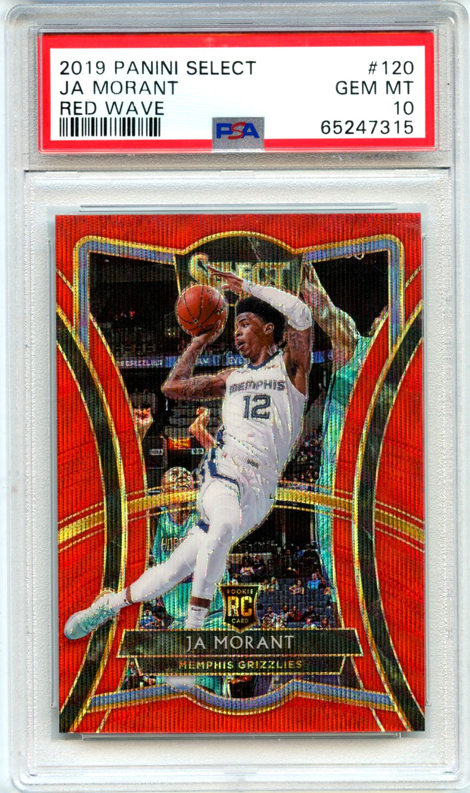 Ja Morant RC 2019-20 Panini Select Premier Level Red Wave Rookie #120 PSA 10