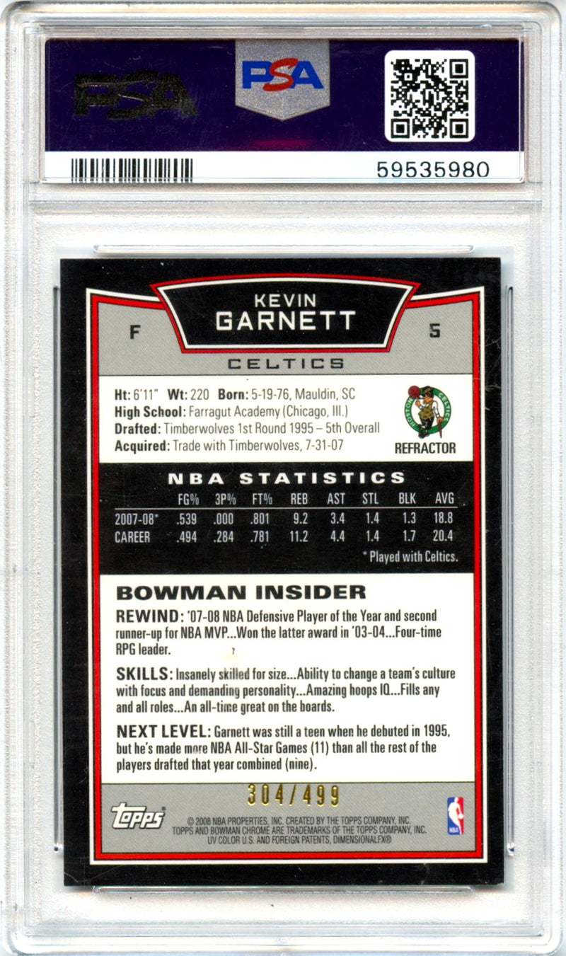 Kevin Garnett 2008-09 Bowman Chrome Refractor SP 304/499 PSA 8-2