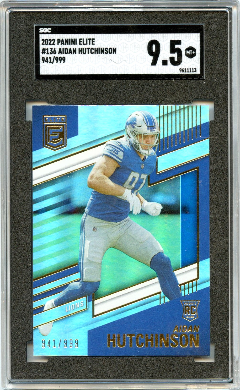 Aidan Hutchinson 2022 Donruss Elite Rookie SP 941/999 SGC 9.5
