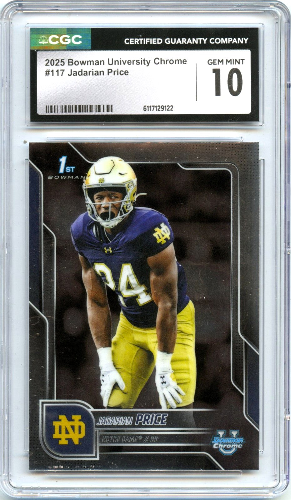 Jadarian Price RC 2025 Bowman U Chrome Rookie #117 CGC 10