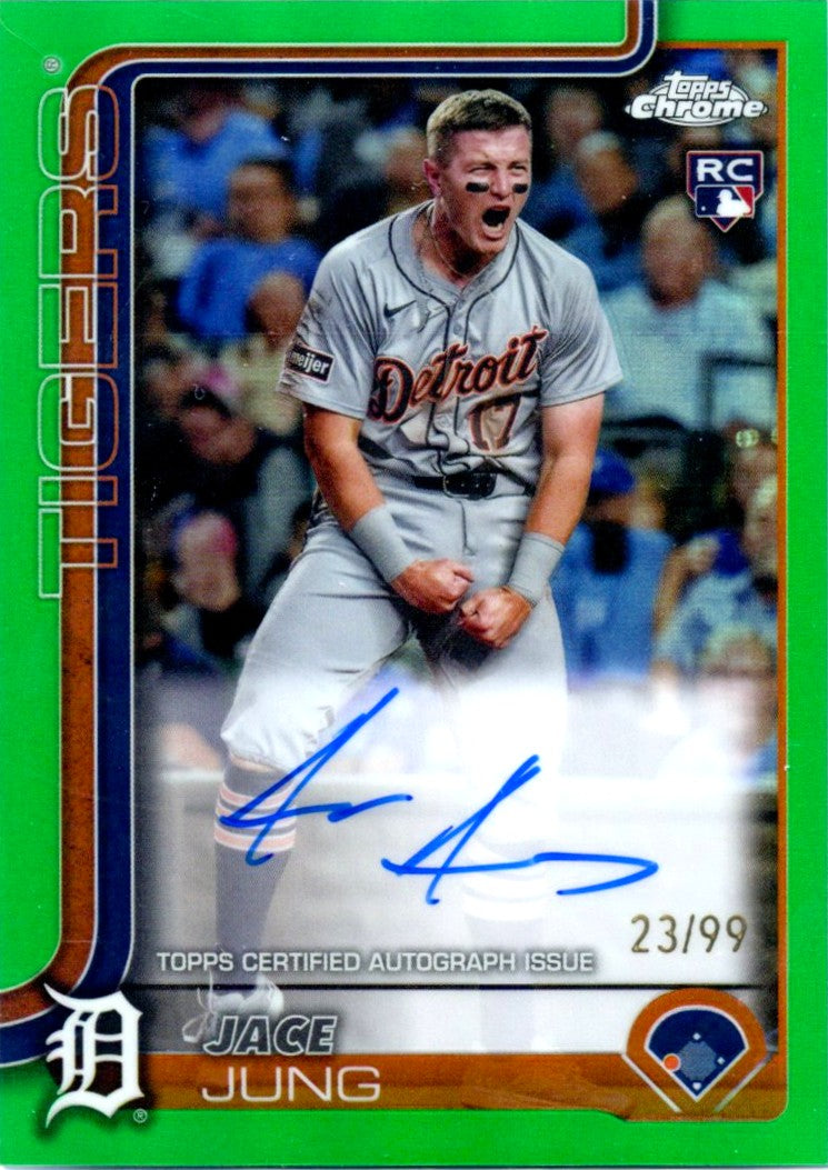 Jace Jung RC 2025 Topps Chrome Green Refractor Rookie Auto SP 23/99