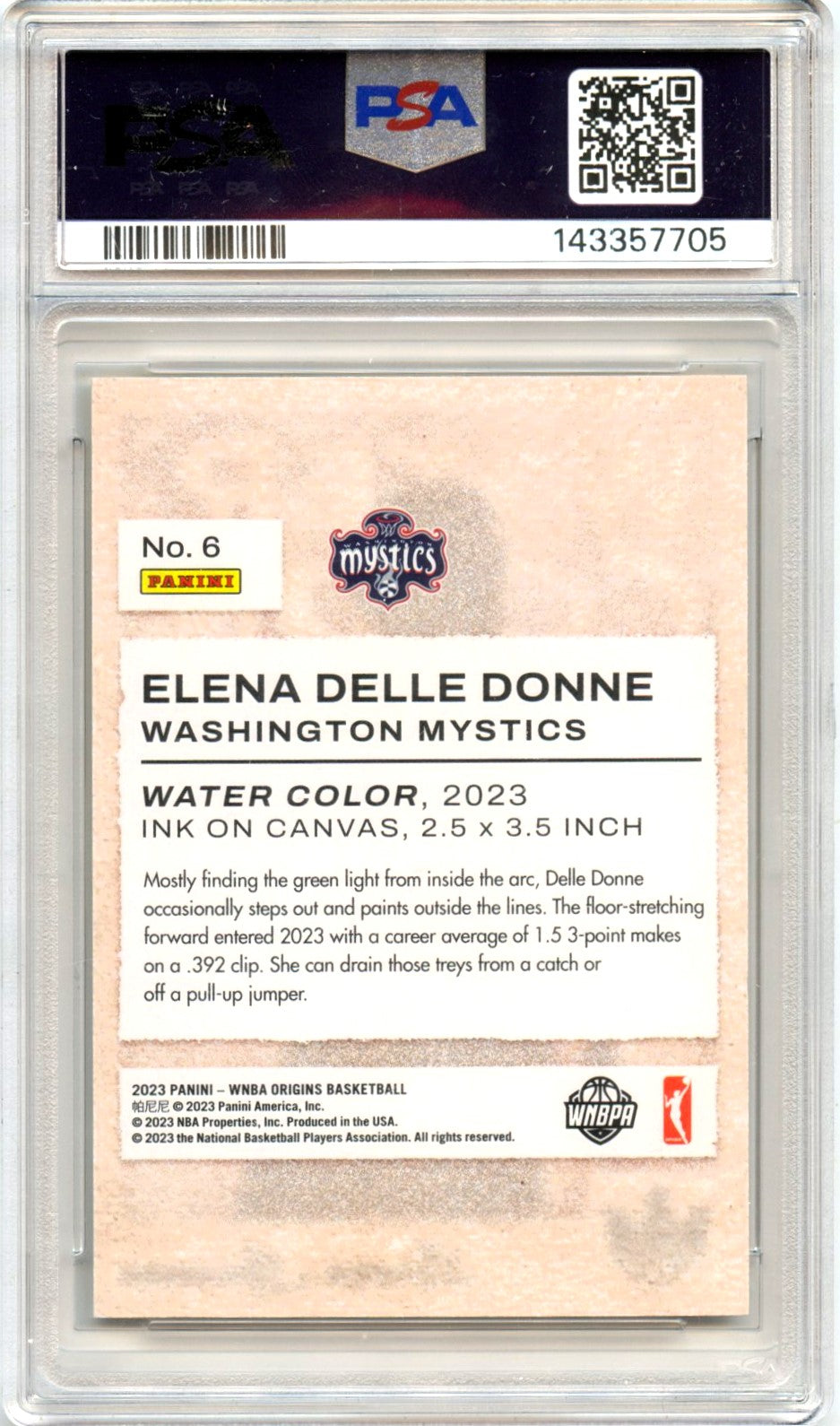 Elena Delle Donne 2023 Panini Origins WNBA Gold Water Color SP 5/10 PSA 9-2
