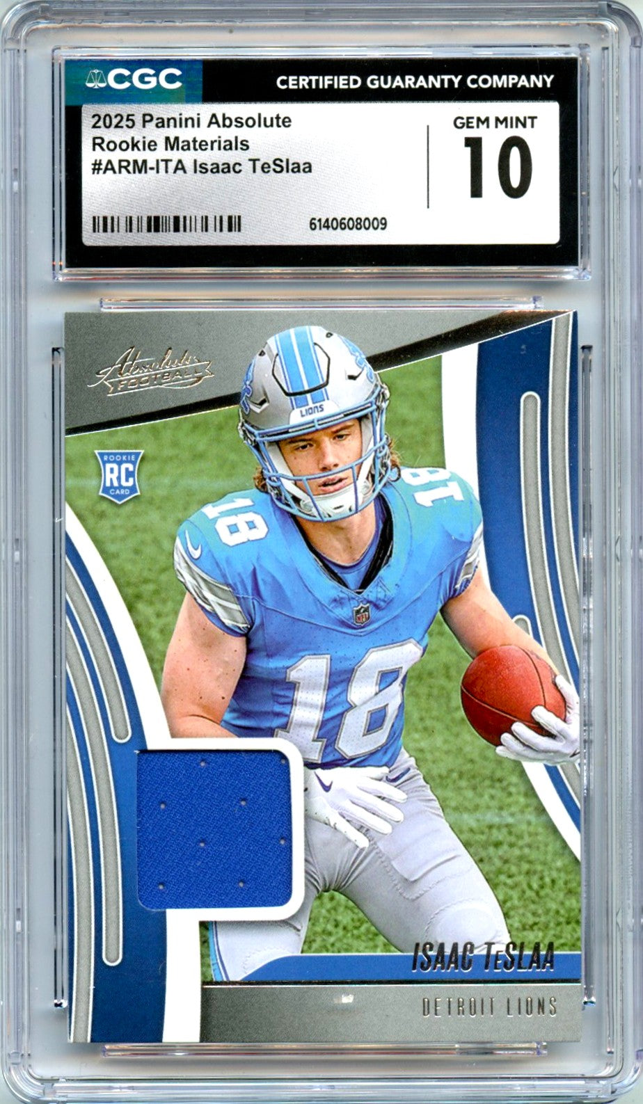 Isaac Teslaa RC 2025 Panini Absolute Rookie Materials Patch CGC 10
