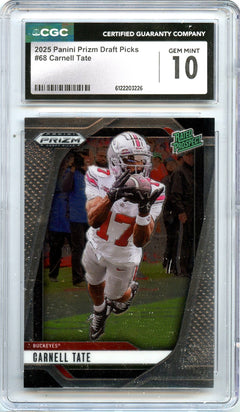 Carnell Tate RC 2025 Panini Prizm Draft Rated Prospect Rookie #68 CGC 10-1