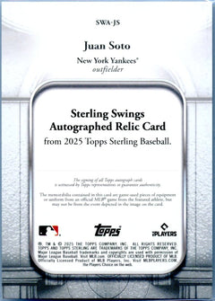 Juan Soto 2025 Topps Sterling Game Used Bat Piece Patch Auto SP 14/25-2