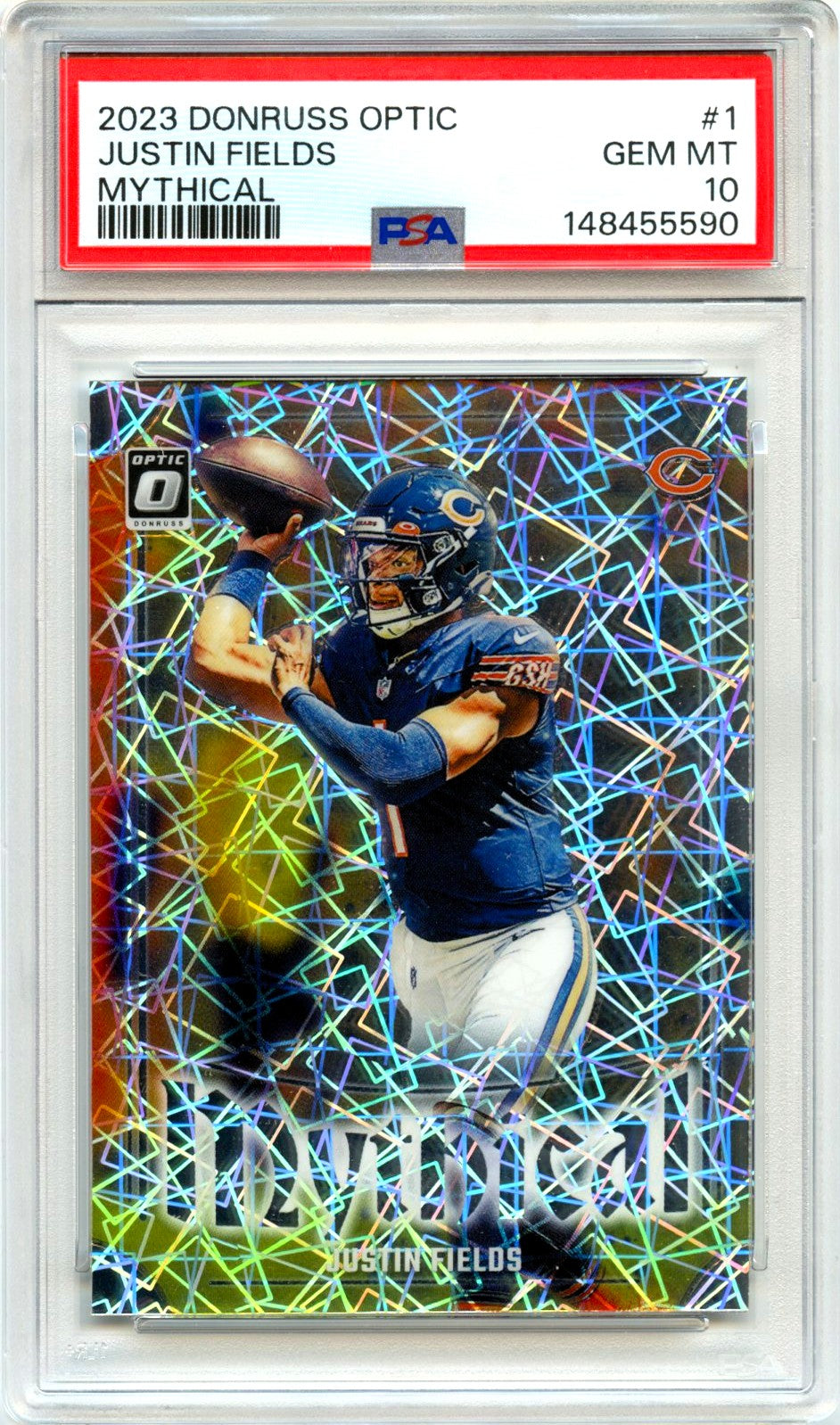 Justin Fields 2023 Donruss Optic Mythical Case Hit SSP #1 PSA 10