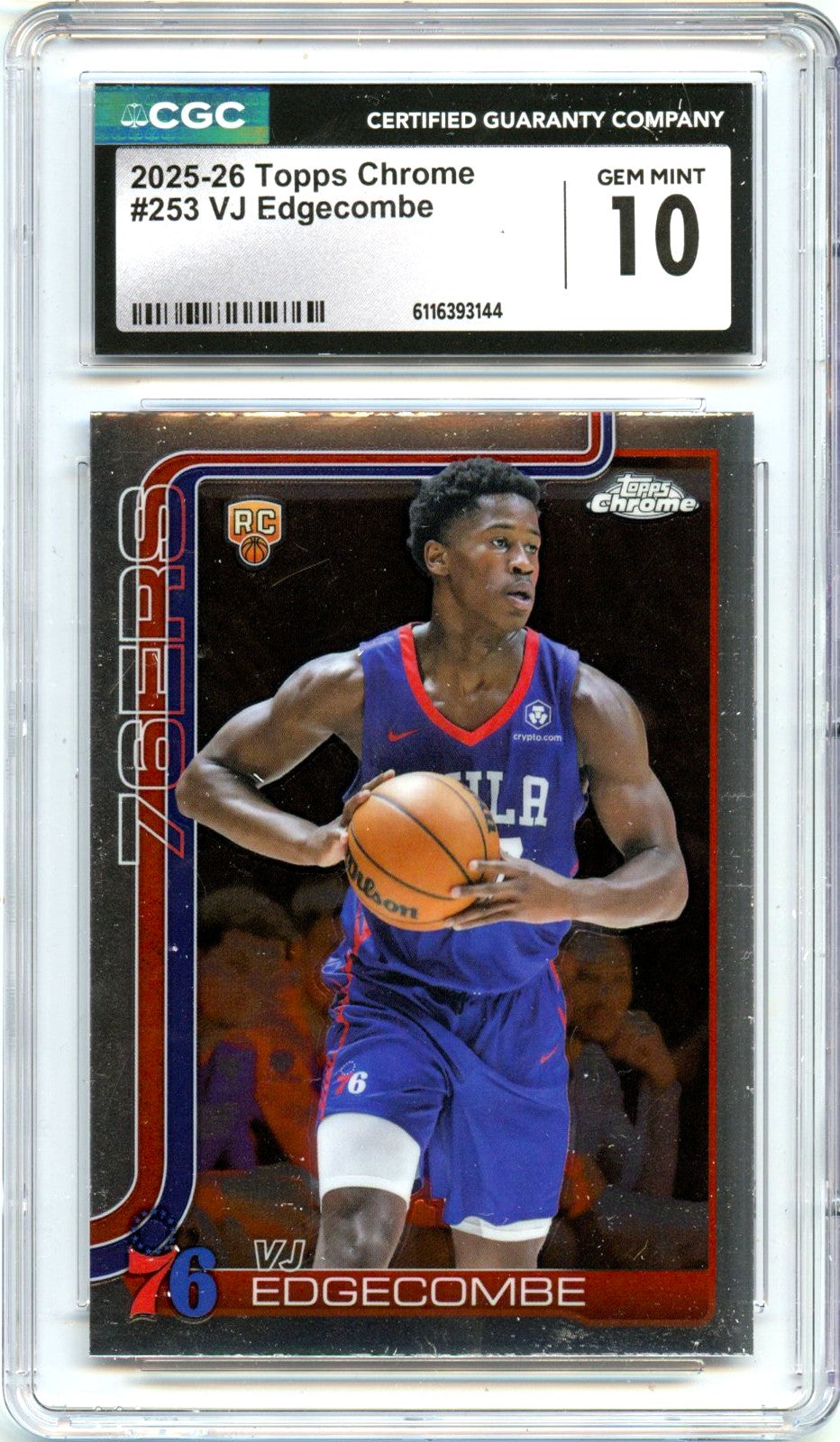 Vj Edgecombe RC 2025-26 Topps Chrome Rookie #253 CGC 10-1