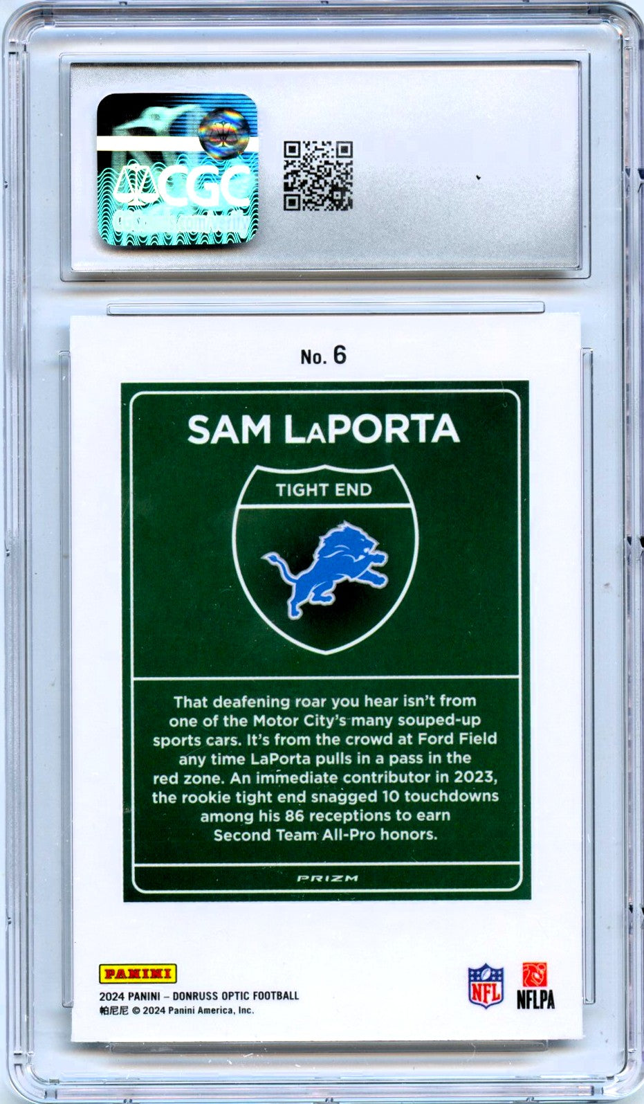 Sam Laporta 2024 Donruss Optic Downtown! SSP #6 CGC 9.5-2