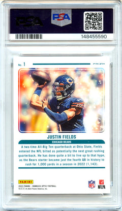 Justin Fields 2023 Donruss Optic Mythical Case Hit SSP #1 PSA 10-2