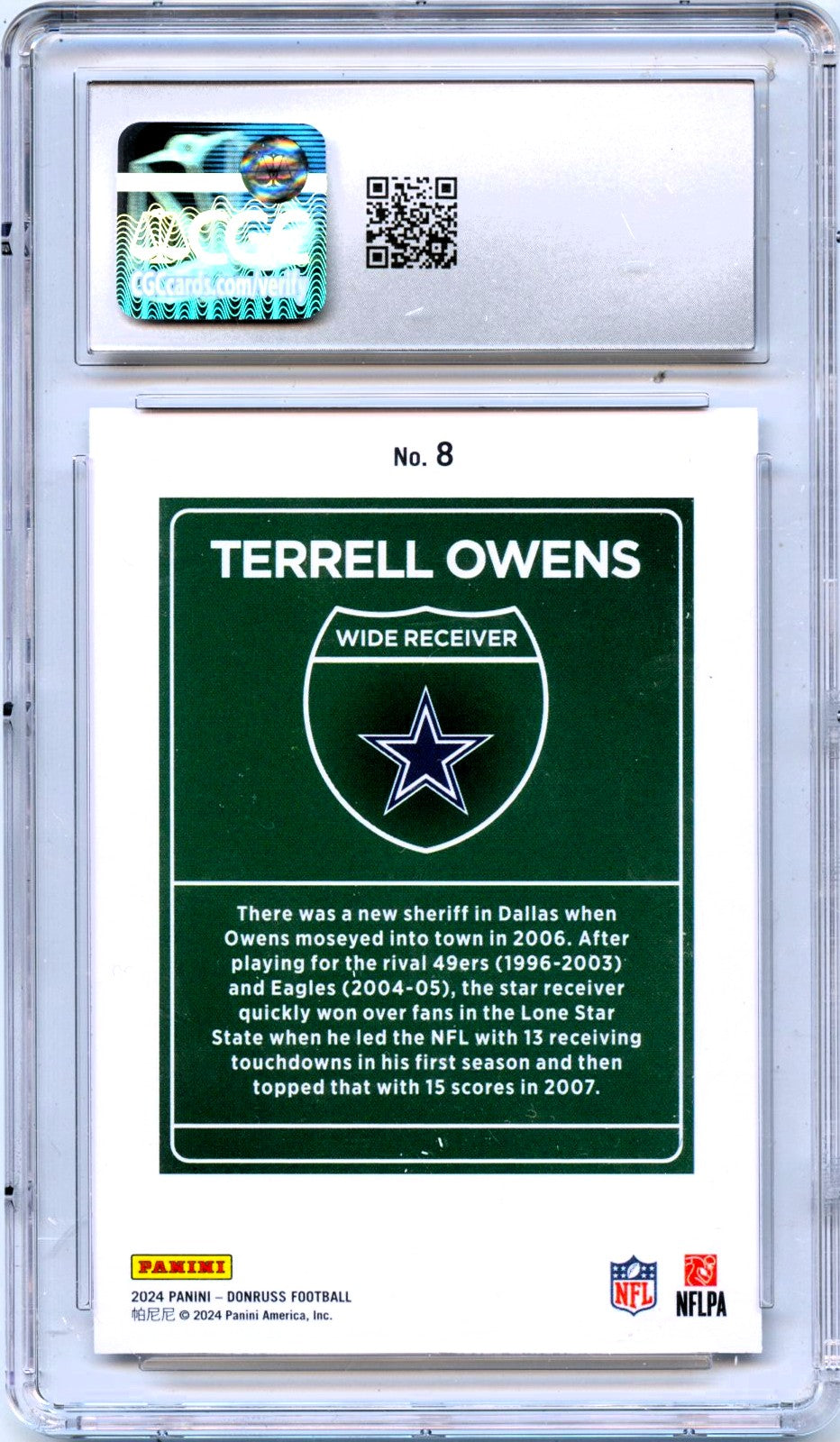 Terrell Owens 2024 Donruss Downtown! SSP #8 CGC 10-2