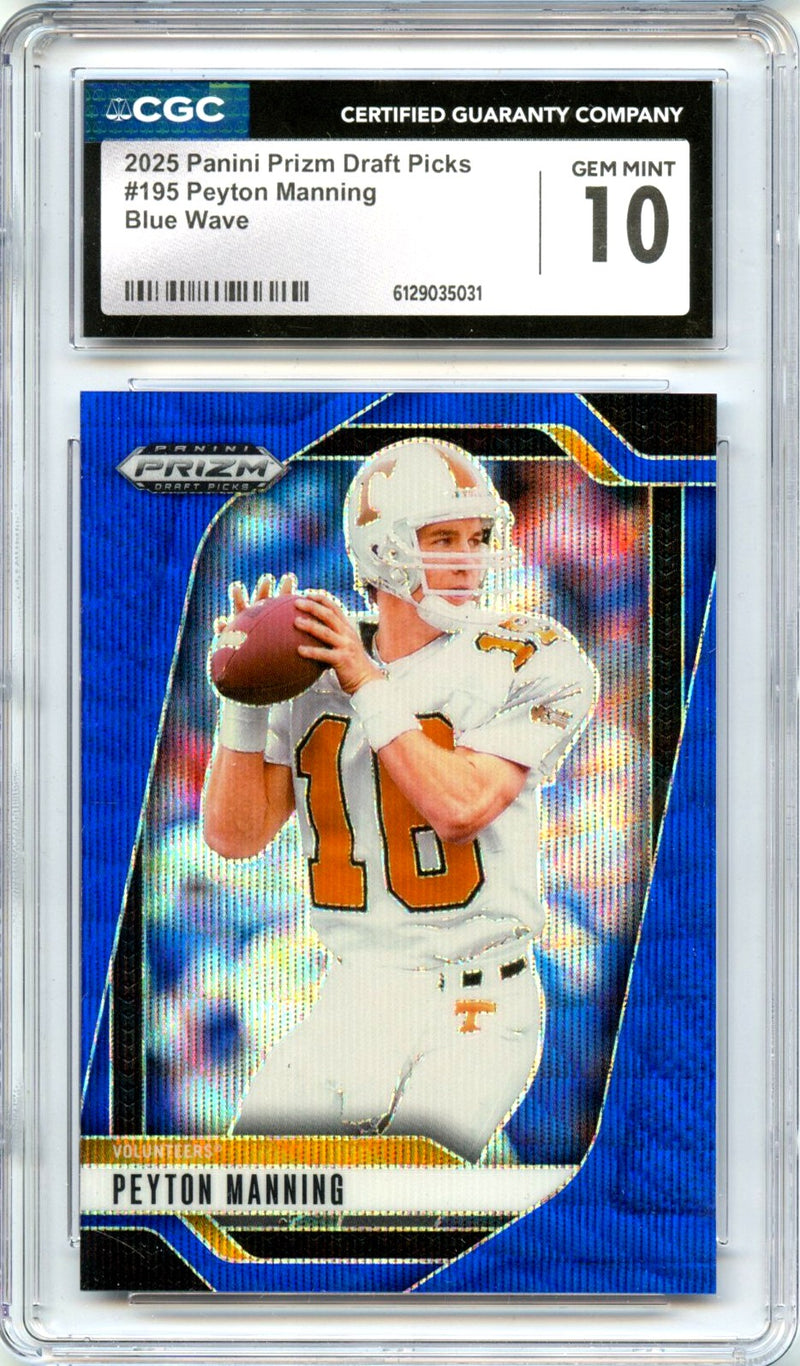 Peyton Manning 2025 Panini Prizm Draft Blue Wave SP 37/299 CGC 10-1
