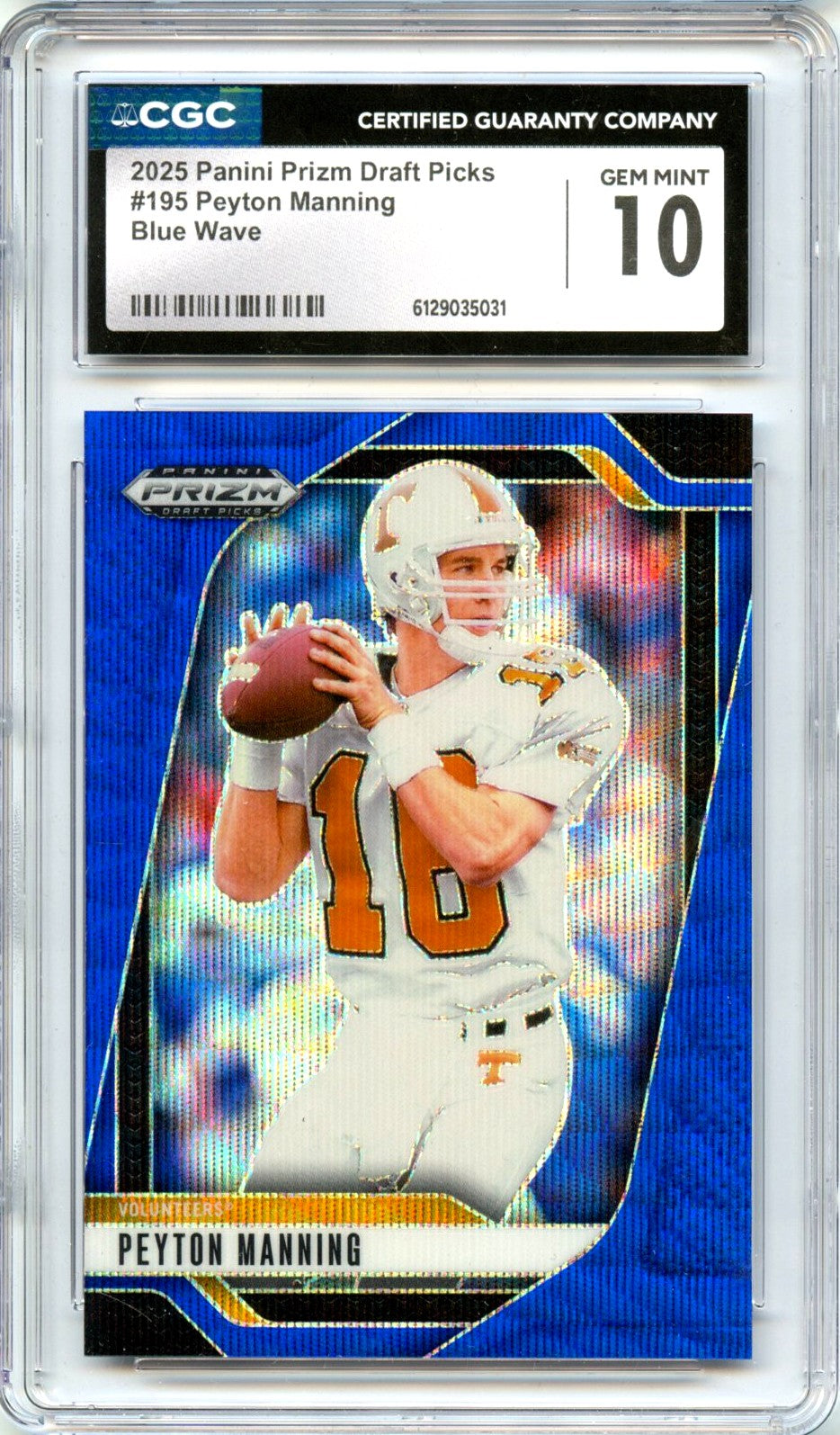 Peyton Manning 2025 Panini Prizm Draft Blue Wave SP 37/299 CGC 10