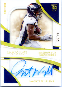 Javonte Williams 2021 Immaculate Shadowbox Auto SP 34/99-1
