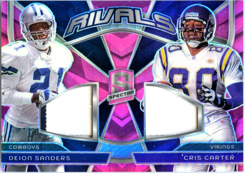 Deion Sanders Cris Carter 2024 Panini Spectra Neon Pink Rivals Dual Patch SP 12/15-1