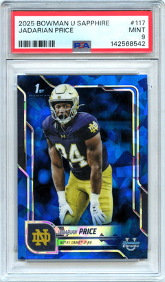 Jadarian Price RC 2025 Bowman U Chrome Sapphire Rookie #117 PSA 9-1