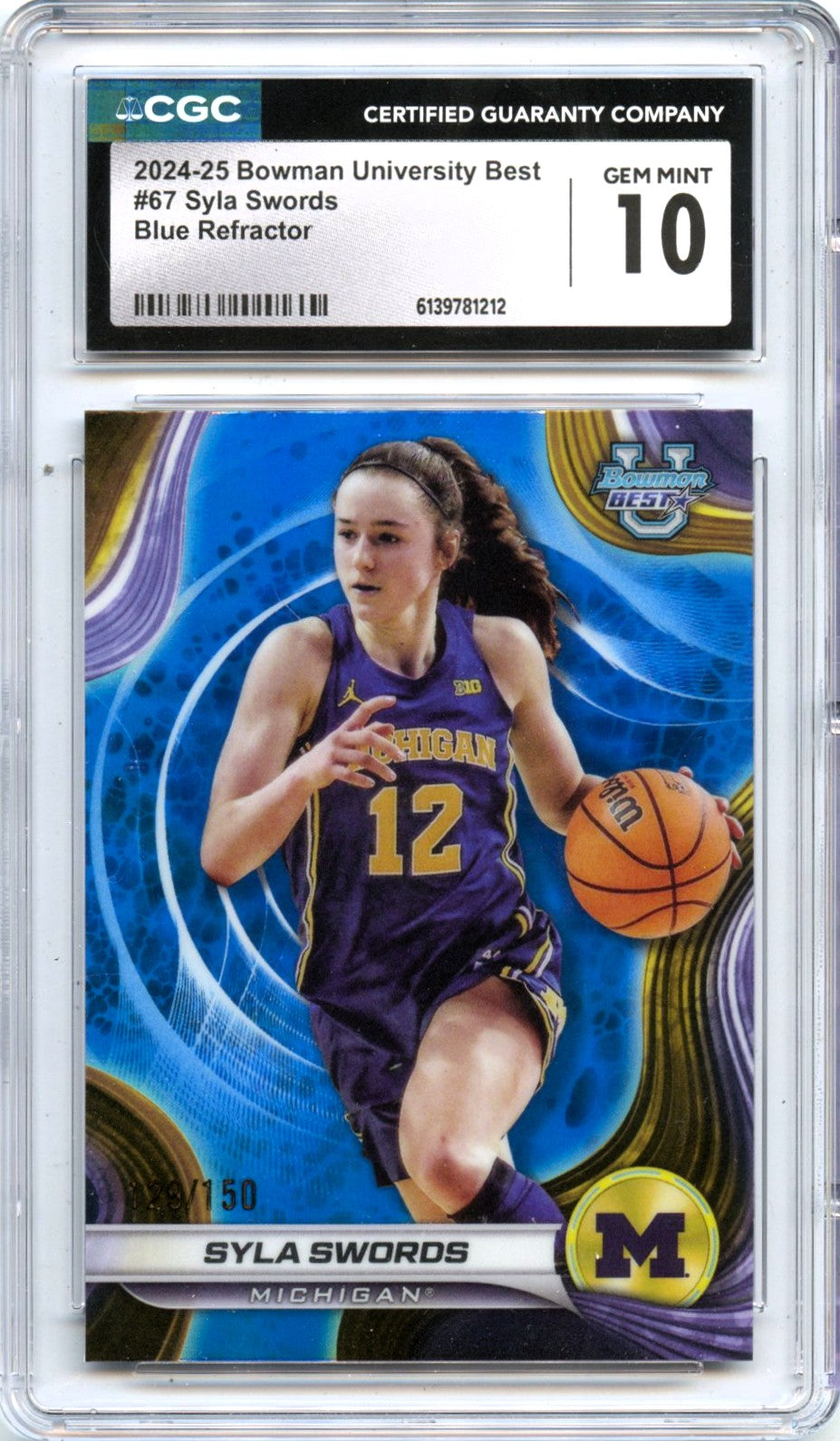 Syla Swords RC 2024 Bowman U Best Blue Refractor Rookie SP 129/150 CGC 10