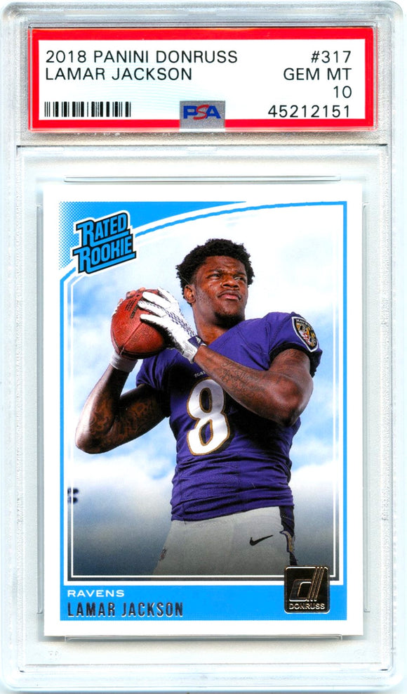 Product Lamar Jackson RC 2018 Donruss Rated Rookie #317 PSA 10 Link