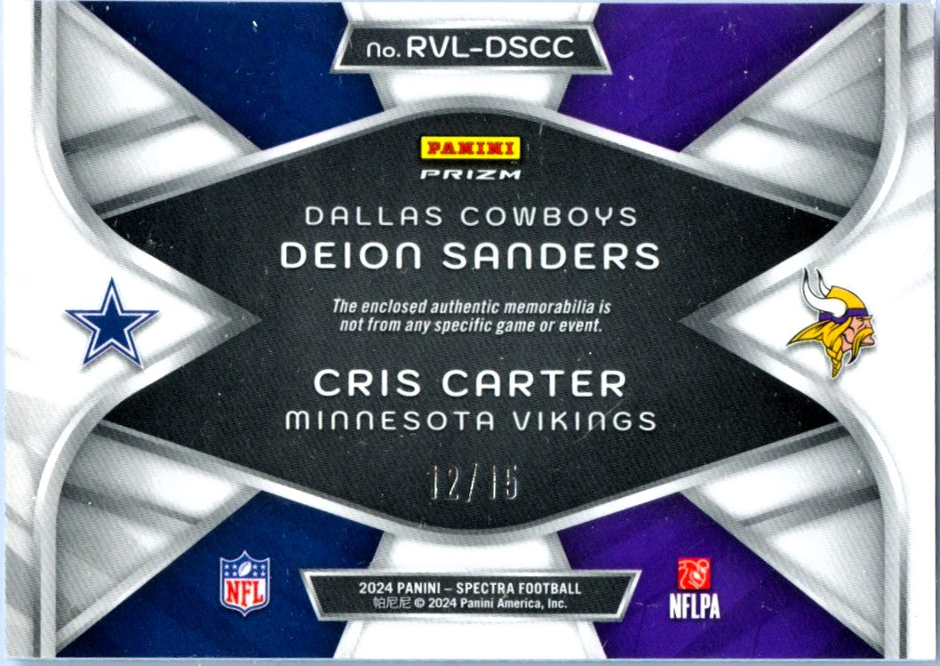 Deion Sanders Cris Carter 2024 Panini Spectra Neon Pink Rivals Dual Patch SP 12/15-2