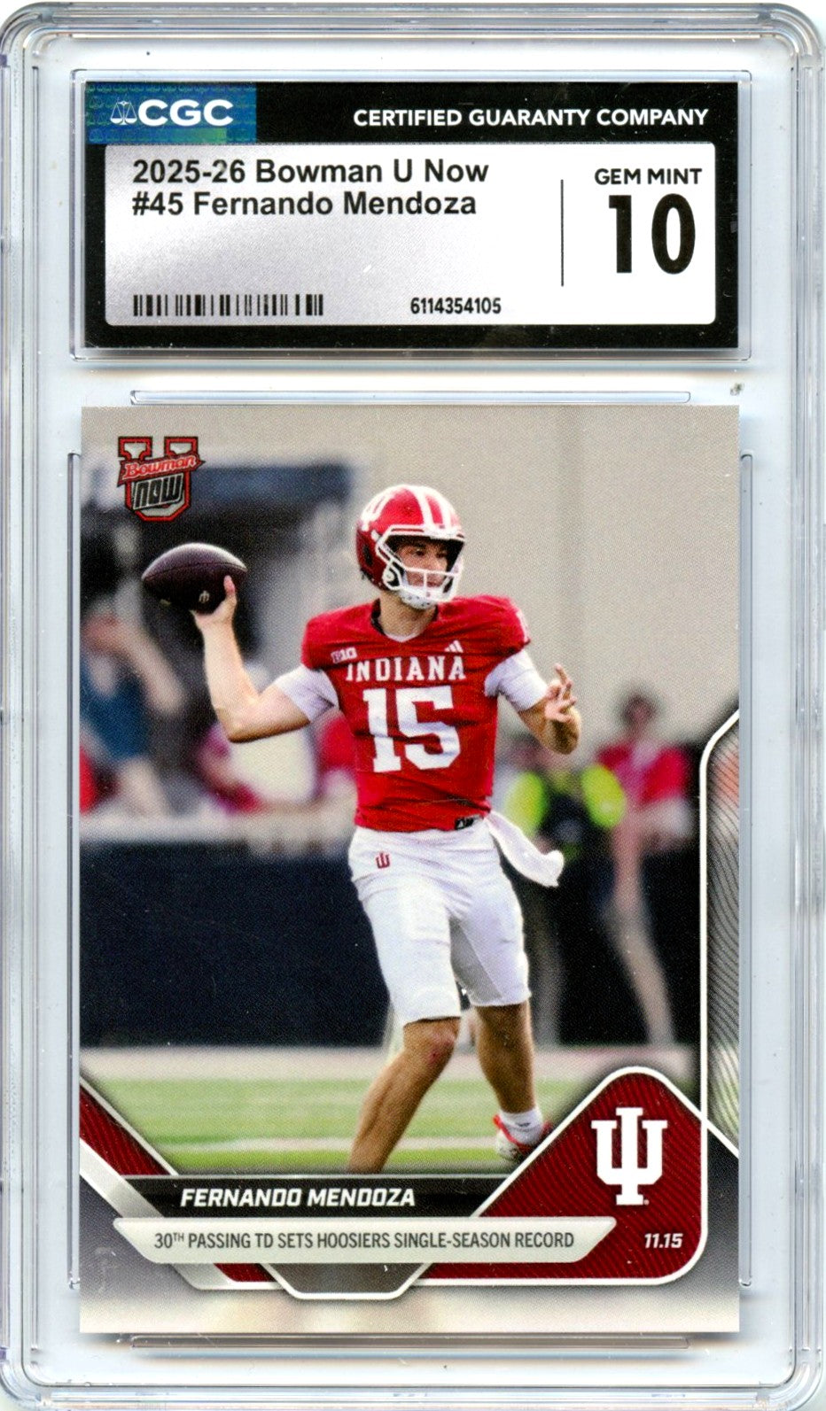 Fernando Mendoza RC 2025 Bowman U Now Rookie #45 CGC 10