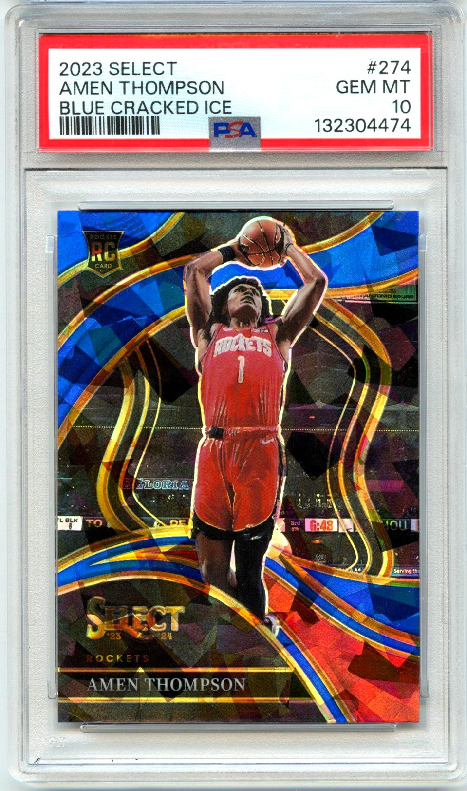 Amen Thompson RC 2023-24 Panini Select Courtside Blue Ice Rookie #274 PSA 10