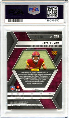 Jaylin Lane RC 2025 Panini Mosaic Green Spectris FOTL Rookie Auto SP 23/30 PSA 10-2