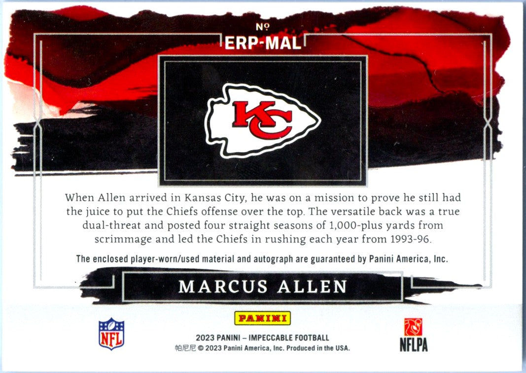 Marcus Allen 2023 Impeccable Elegance Jersey Patch Auto SP 8/25-2