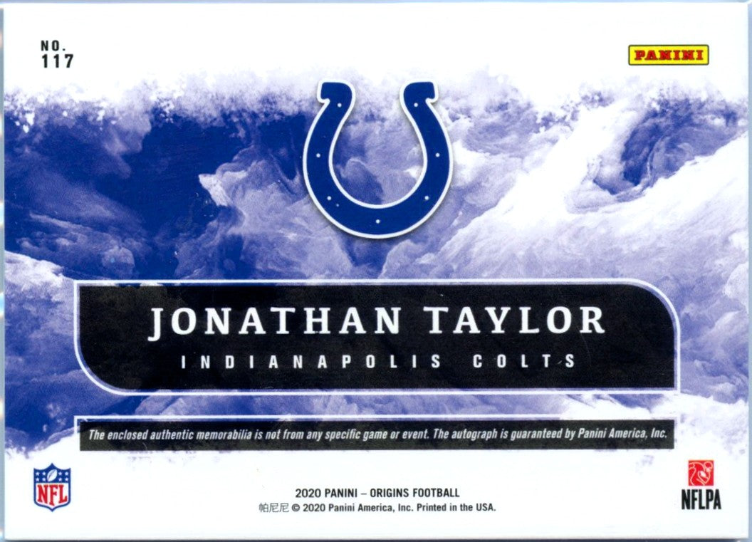 Jonathan Taylor RC 2020 Panini Origins Rookie Patch Auto #117-2