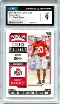 Arvell Reese RC 2024 Panini OSU Contenders Rookie #14 CGC 9-1